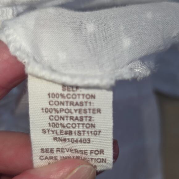 By the River Eyelet Top Size M White Gauze Ruffle Long Sleeve Boho Cottagecore - Picture 8 of 8